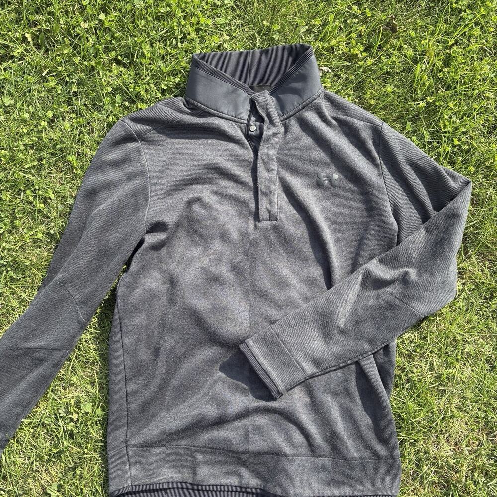 Men Under Armour 1/2 Button Golf Pullover Fleece Shirt Size Med Cold Gear Gray